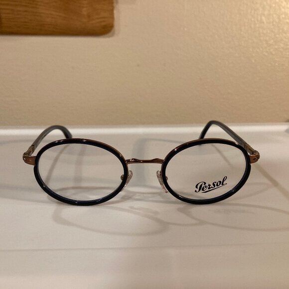 Persol Oval Eyeglasses Metallic Brown Blue 50mm - Picture 3 of 6